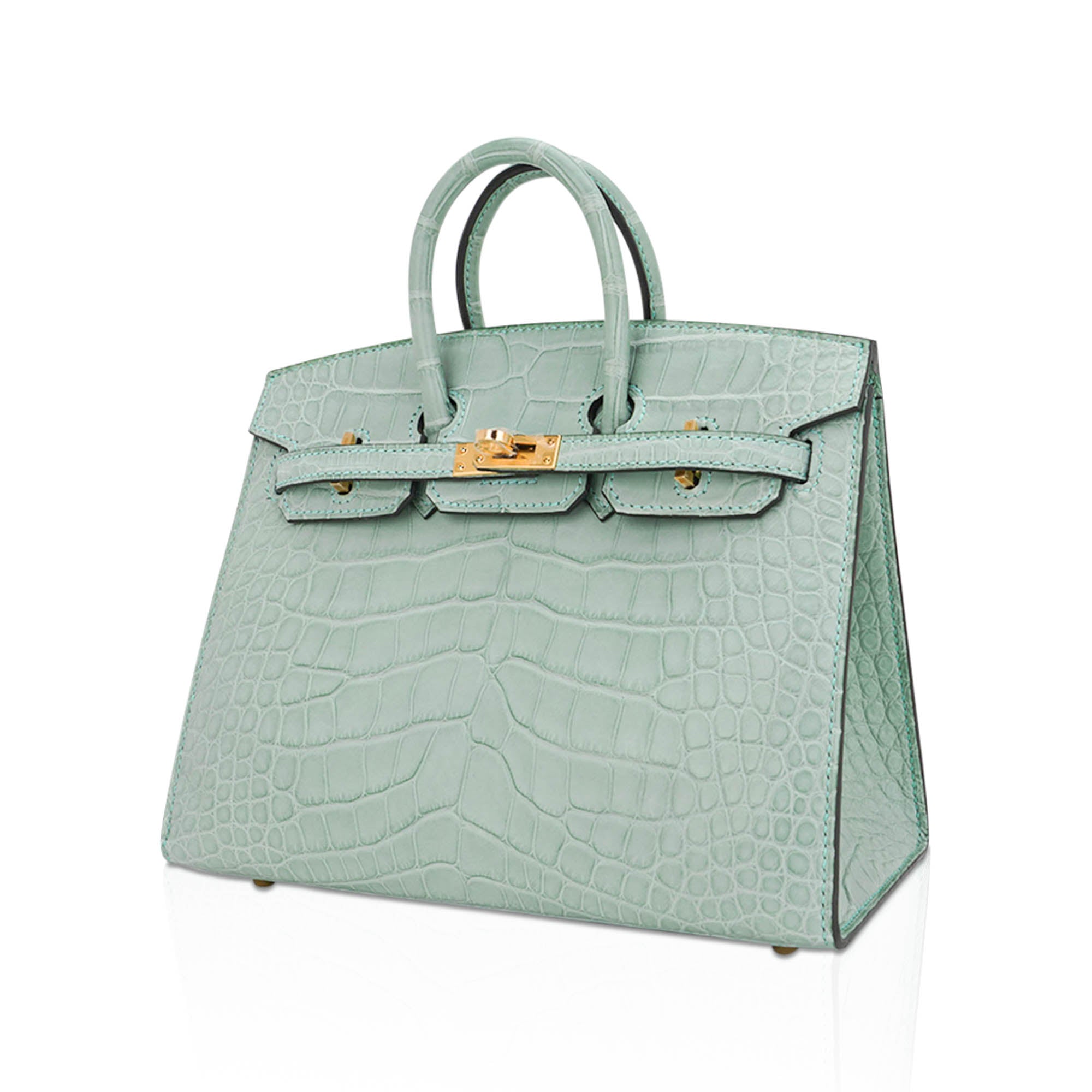 Limited Edition Birkin 20 Sellier Bag Vert D’Eau Matte Alligator with Gold Hardware