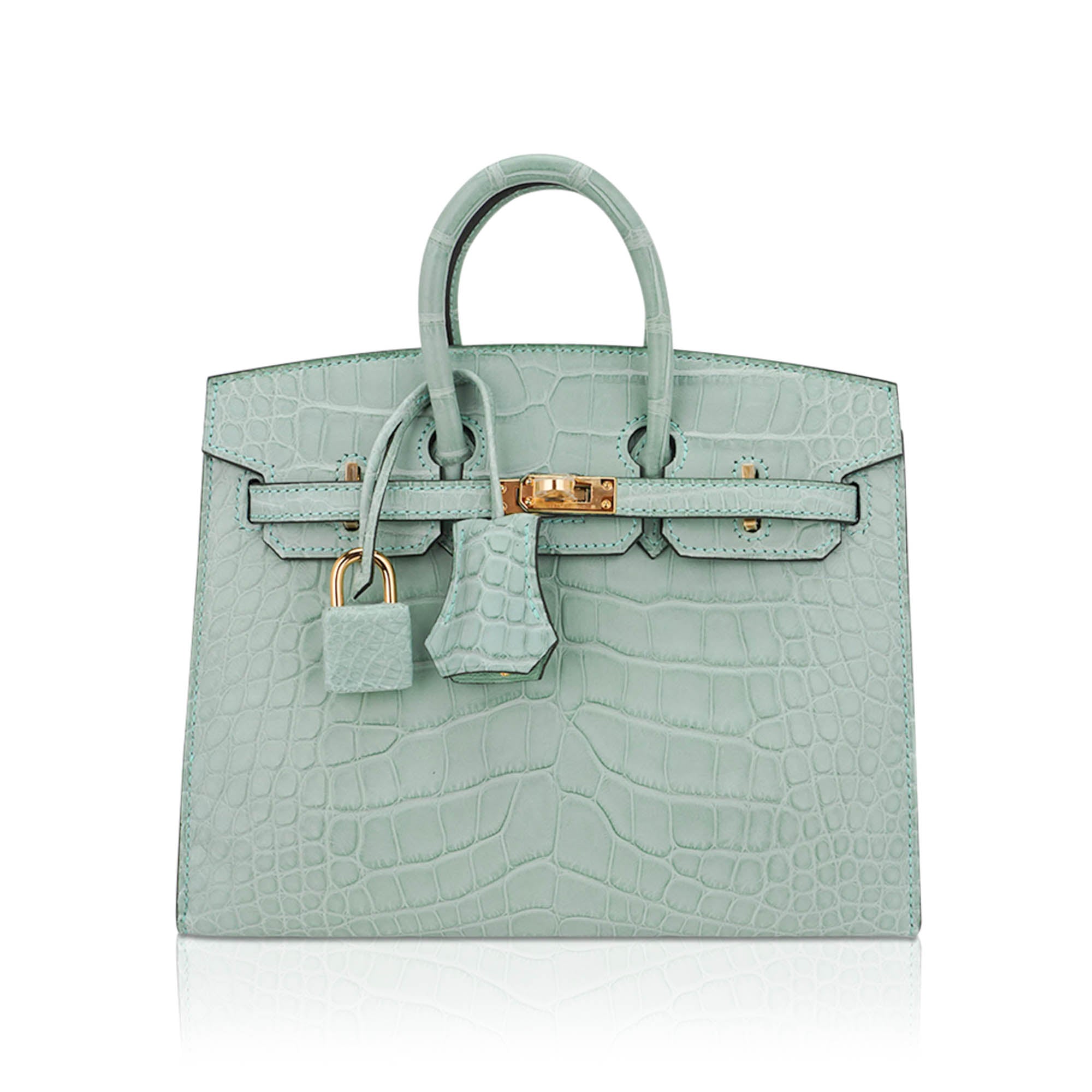 Limited Edition Birkin 20 Sellier Bag Vert D’Eau Matte Alligator with Gold Hardware