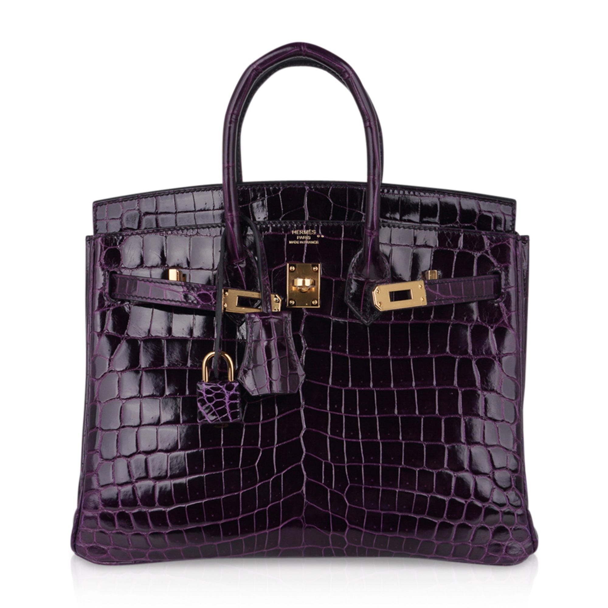 Birkin 25 Bag Aubergine Niloticus Crocodile with Gold Hardware