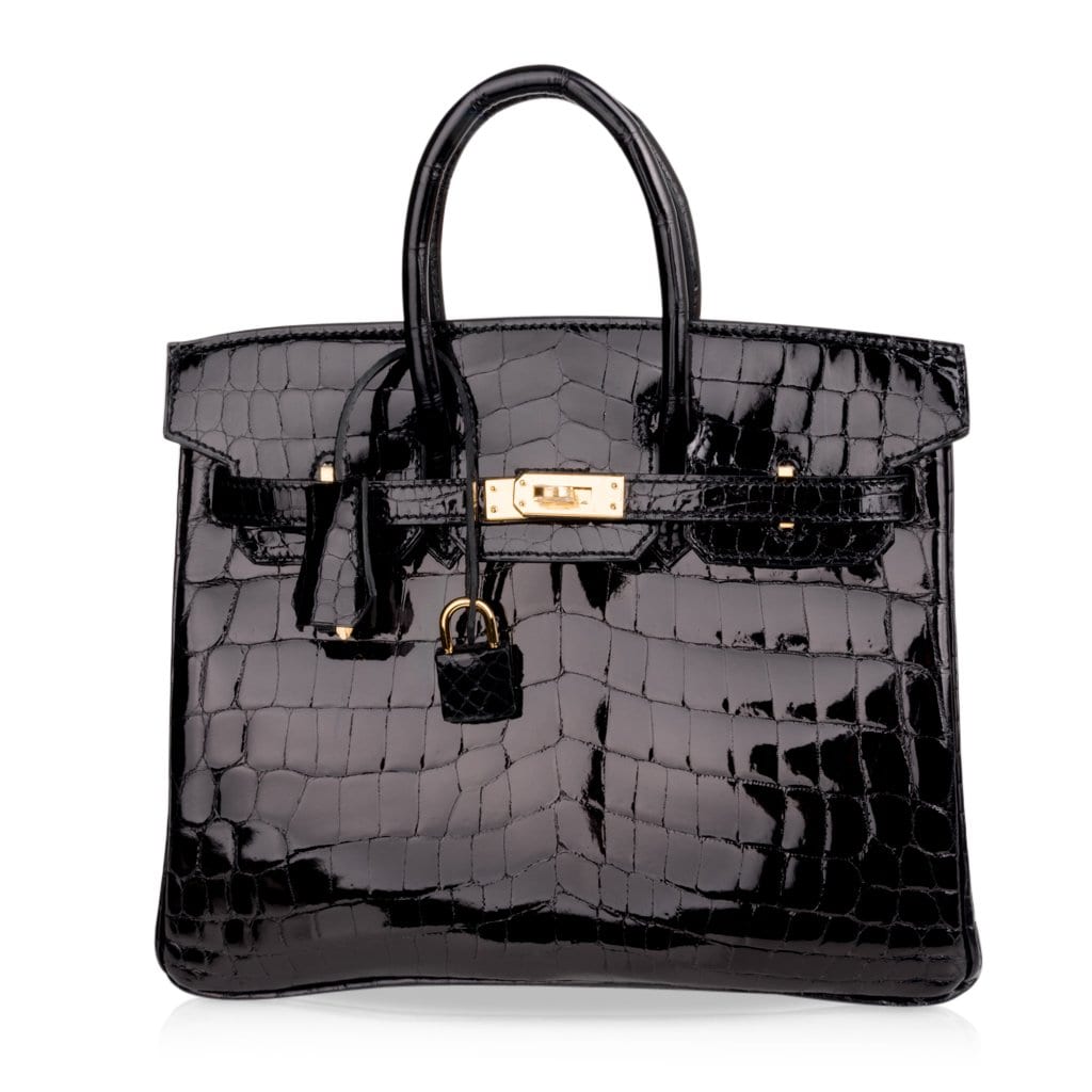 Birkin 25 Bag Black Crocodile Lisse Gold Hardware