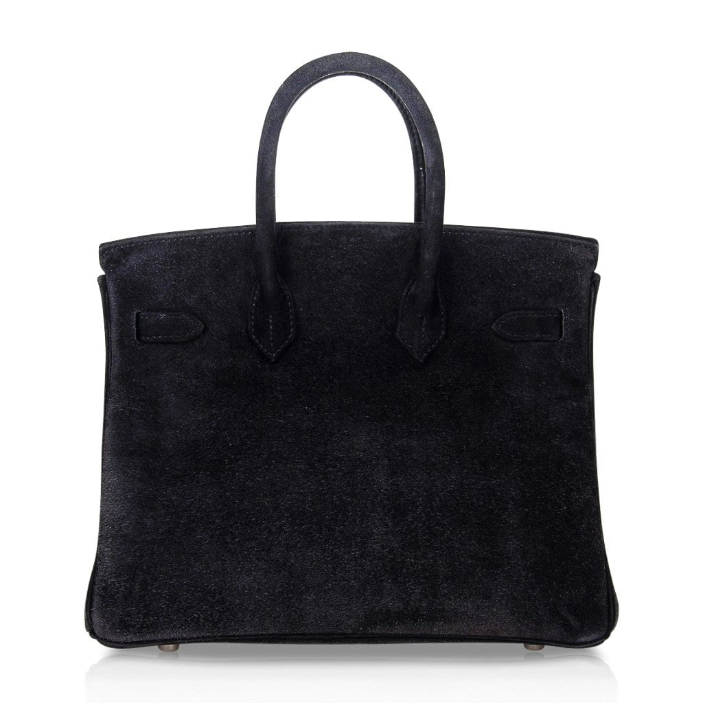 Birkin 25 Bag Black Doblis Suede with Palladium Hardware