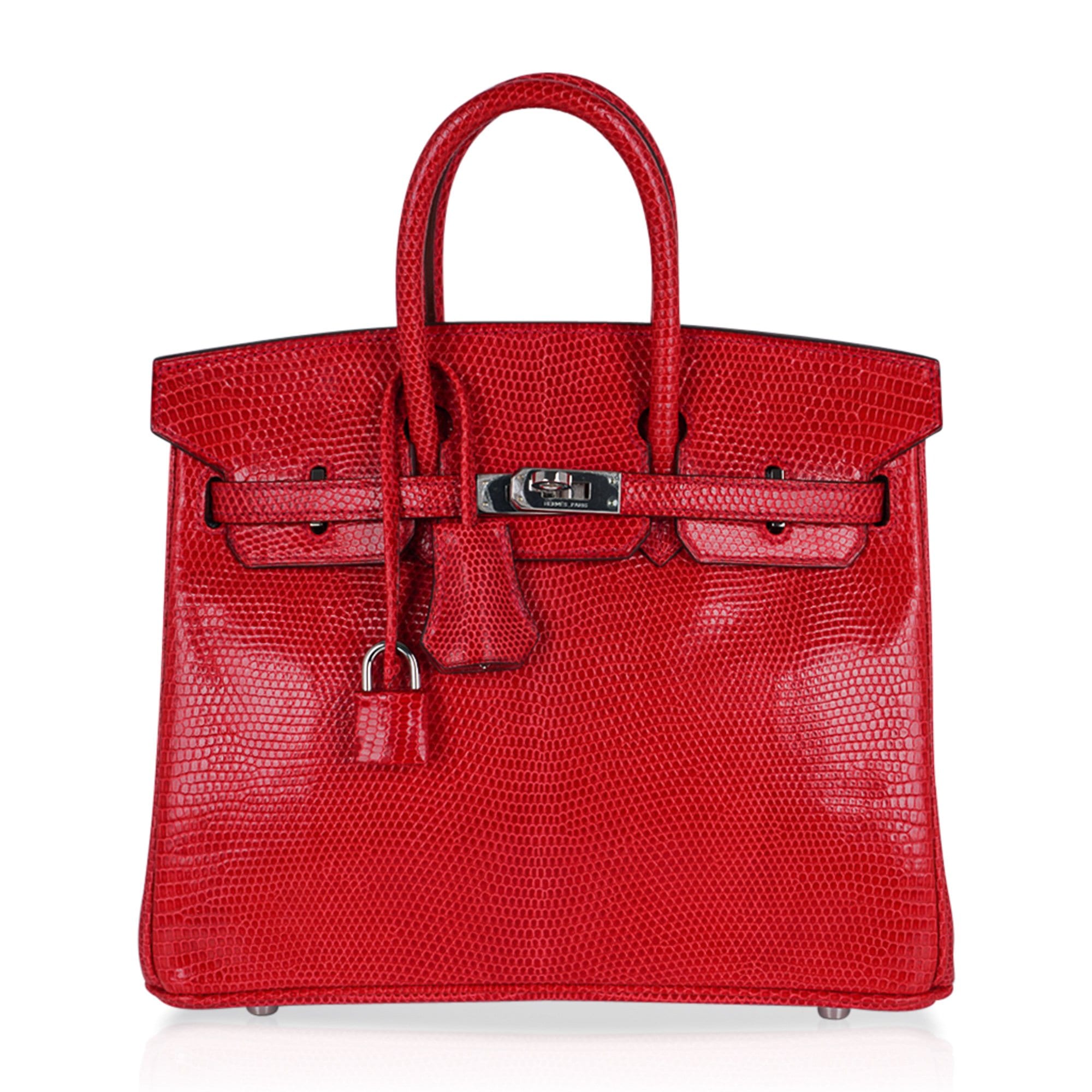 Limited Edition Birkin 25 Bag Rouge Exotic Lizard with Palladium Hardware