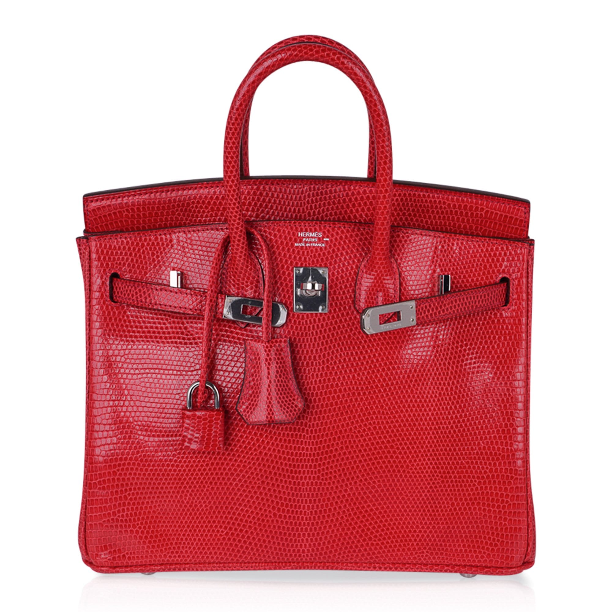 Limited Edition Birkin 25 Bag Rouge Exotic Lizard with Palladium Hardware