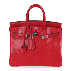 Limited Edition Birkin 25 Bag Rouge Exotic Lizard with Palladium Hardware