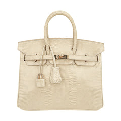 Limited Edition Vintage Birkin 25 Bag Blanc Casse Lizard with Gold Hardware