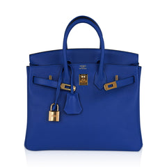 Birkin 25 Bag Blue Zellige Novillo Leather with Gold Hardware