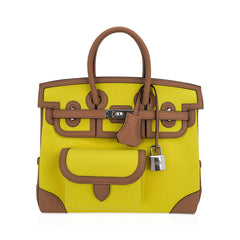 Limited Edition Birkin Cargo 25 Bag Jaune Citron Goeland Chai Swift Leather with Palladium Hardware