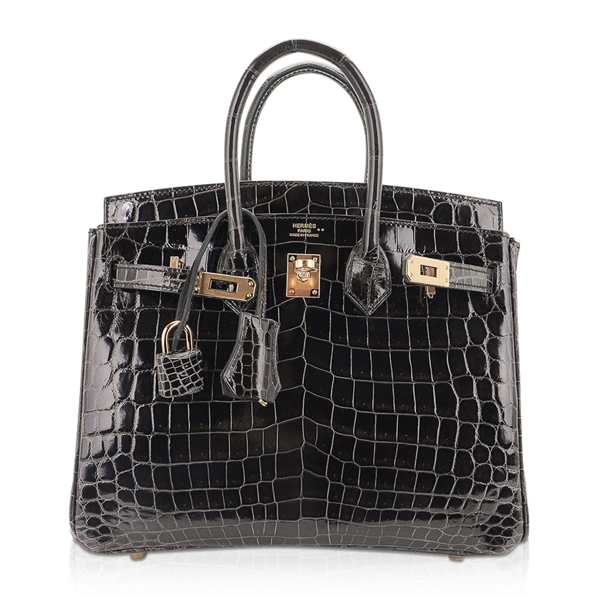 Birkin 25 Bag Graphite Crocodile with Gold Hardware