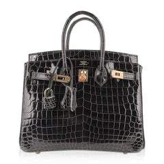 Birkin 25 Bag Graphite Crocodile with Gold Hardware