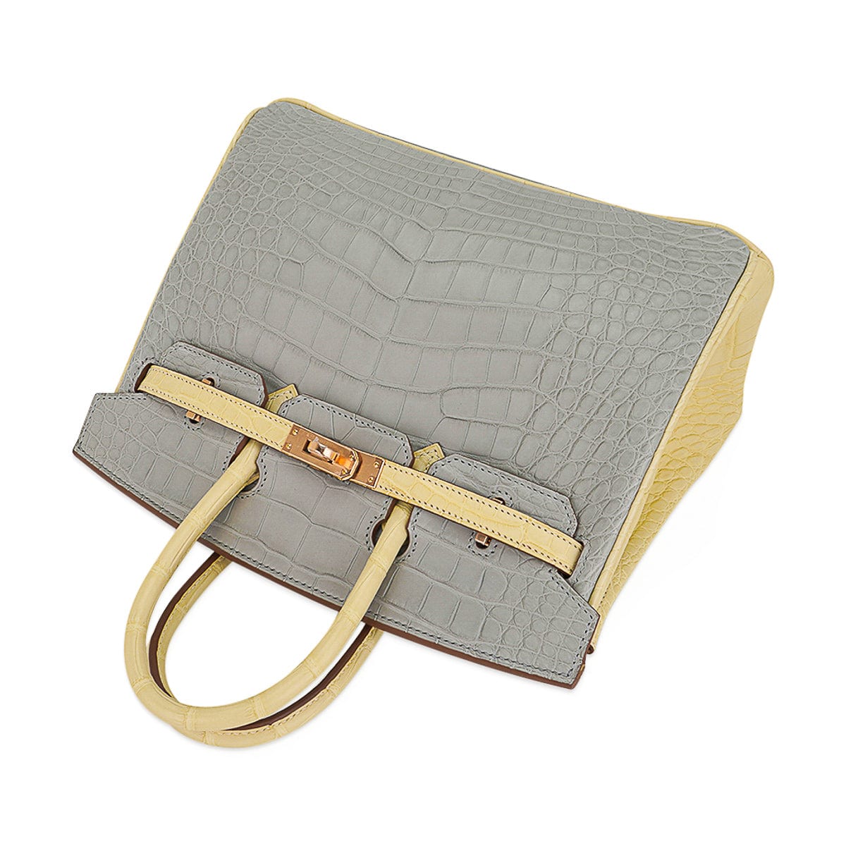 Special Order HSS Birkin 25 Bag Gris Perle & Vanille Matte Alligator with Rose Gold Hardware