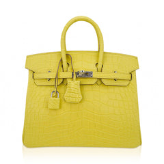Birkin 25 Bag Lime Matte Alligator with Palladium Hardware