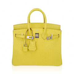 Birkin 25 Bag Lime Matte Alligator with Palladium Hardware