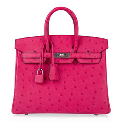 Birkin 25 Rose Tyrien Ostrich Bag Palladium Hardware