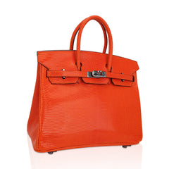 Birkin 25 Bag Orange Tangerine Lizard with Ruthenium Hardware
