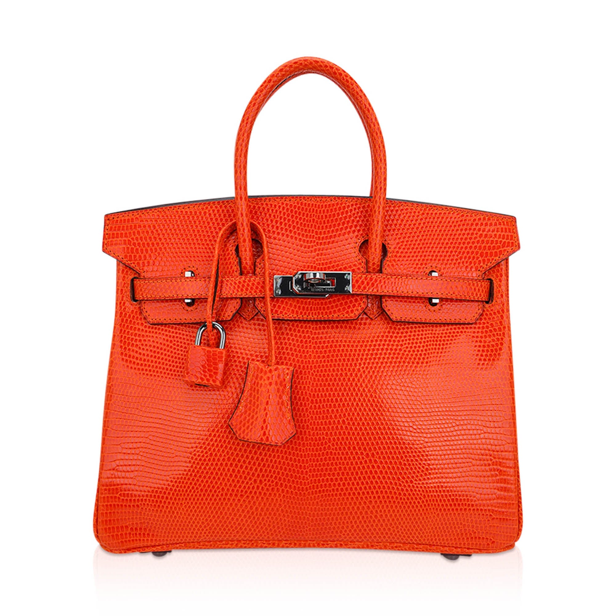 Birkin 25 Bag Orange Tangerine Lizard with Ruthenium Hardware
