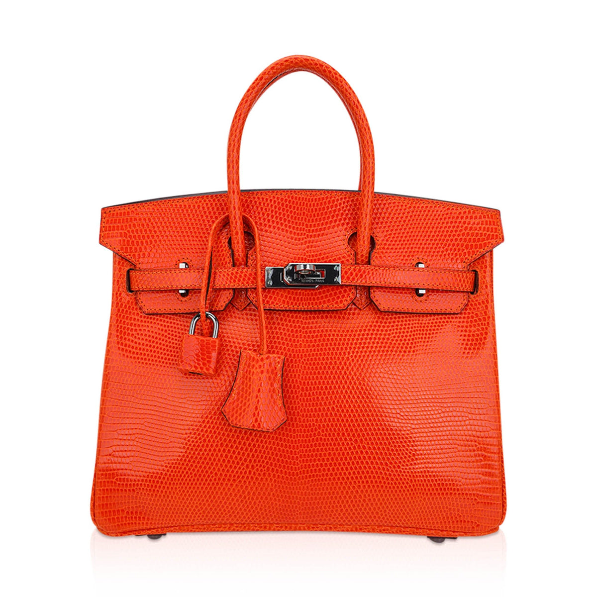 Birkin 25 Bag Orange Tangerine Lizard with Ruthenium Hardware