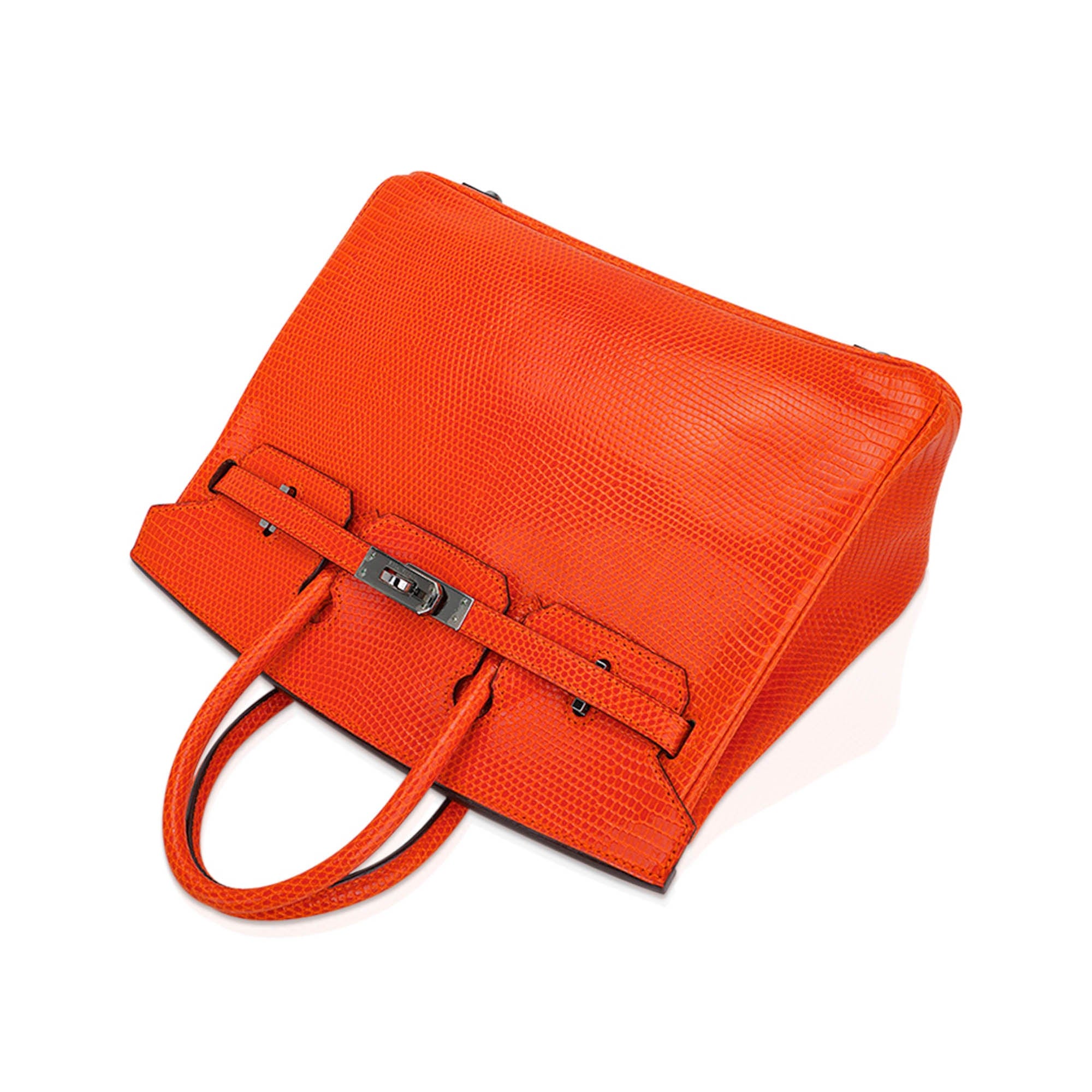 Birkin 25 Bag Orange Tangerine Lizard with Ruthenium Hardware