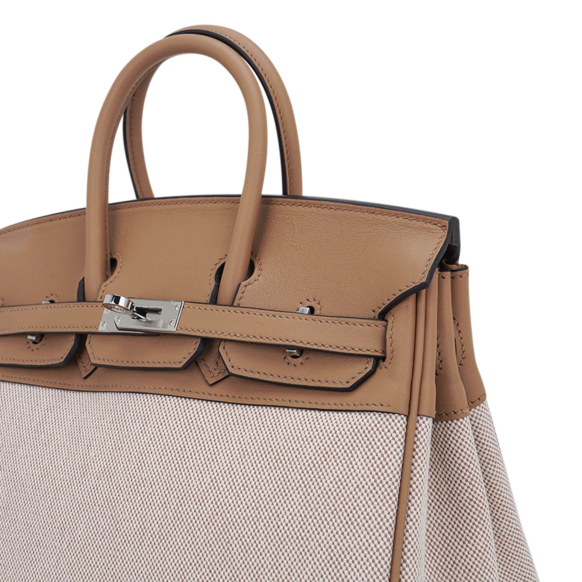 Limited Edition Birkin 25 Bag Ecru Toile H Chai Swift Leather with Palladium Hardware