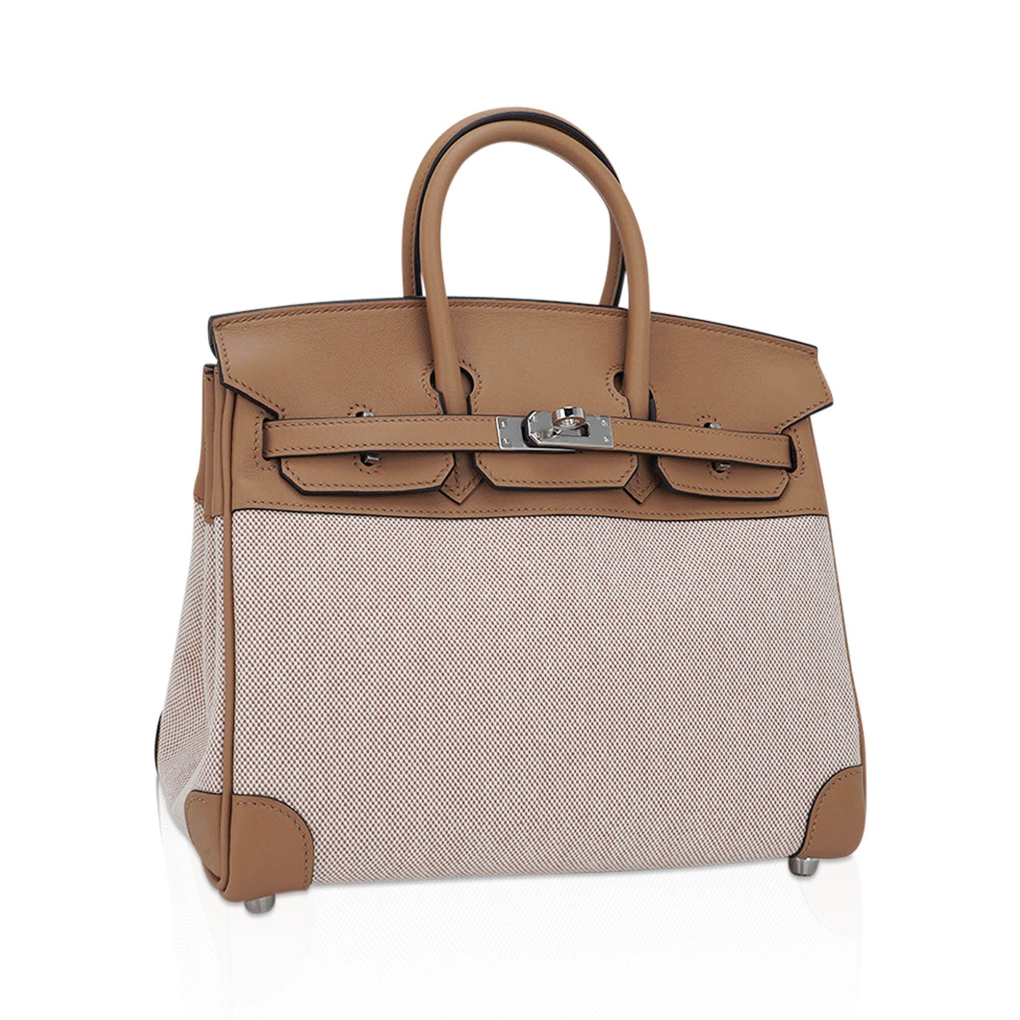 Limited Edition Birkin 25 Bag Ecru Toile H Chai Swift Leather with Palladium Hardware