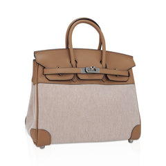 Limited Edition Birkin 25 Bag Ecru Toile H Chai Swift Leather with Palladium Hardware