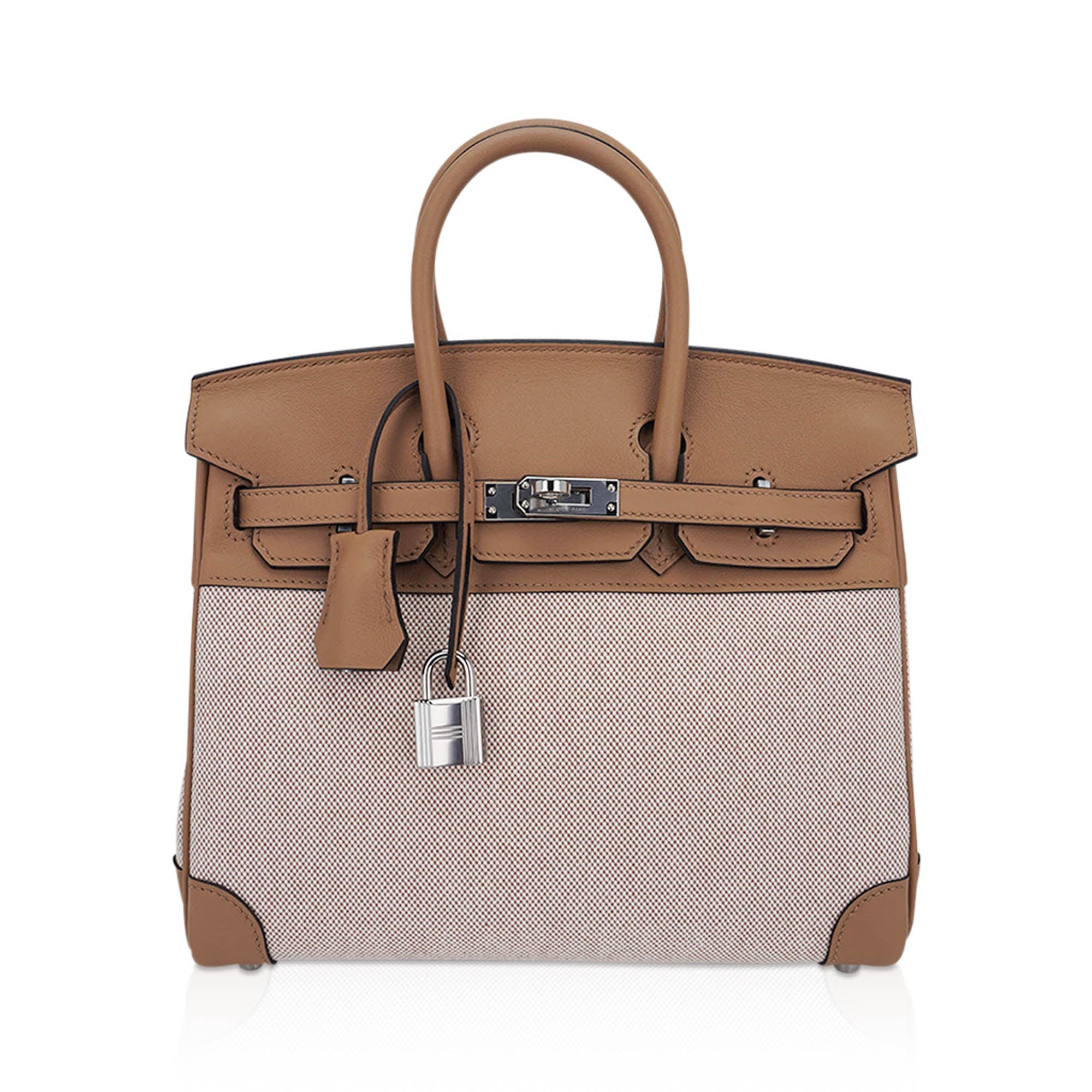 Limited Edition Birkin 25 Bag Ecru Toile H Chai Swift Leather with Palladium Hardware