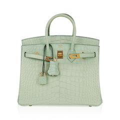 Birkin 25 Bag Vert D’Eau Matte Alligator Gold Hardware Limited Edition