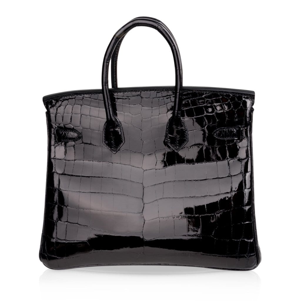 Birkin 25 Bag Black Crocodile Lisse Gold Hardware