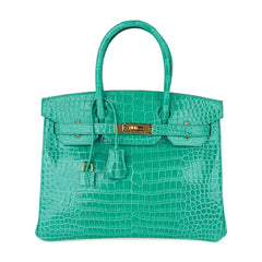 Birkin 30 Bag Jade Porosus Crocodile Gold Hardware