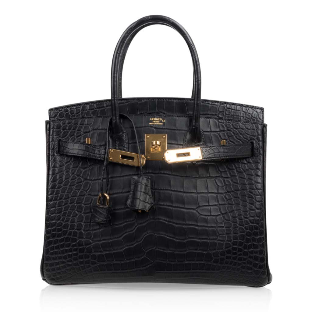 Birkin 30 Bag Black Matte Alligator Gold Hardware