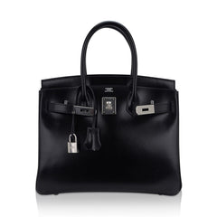 Birkin 30 Black Box Leather Bag Palladium Hardware