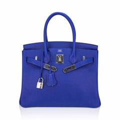 Birkin 30 Bag Blue Electric Novillo Leather with Palladium Hardware