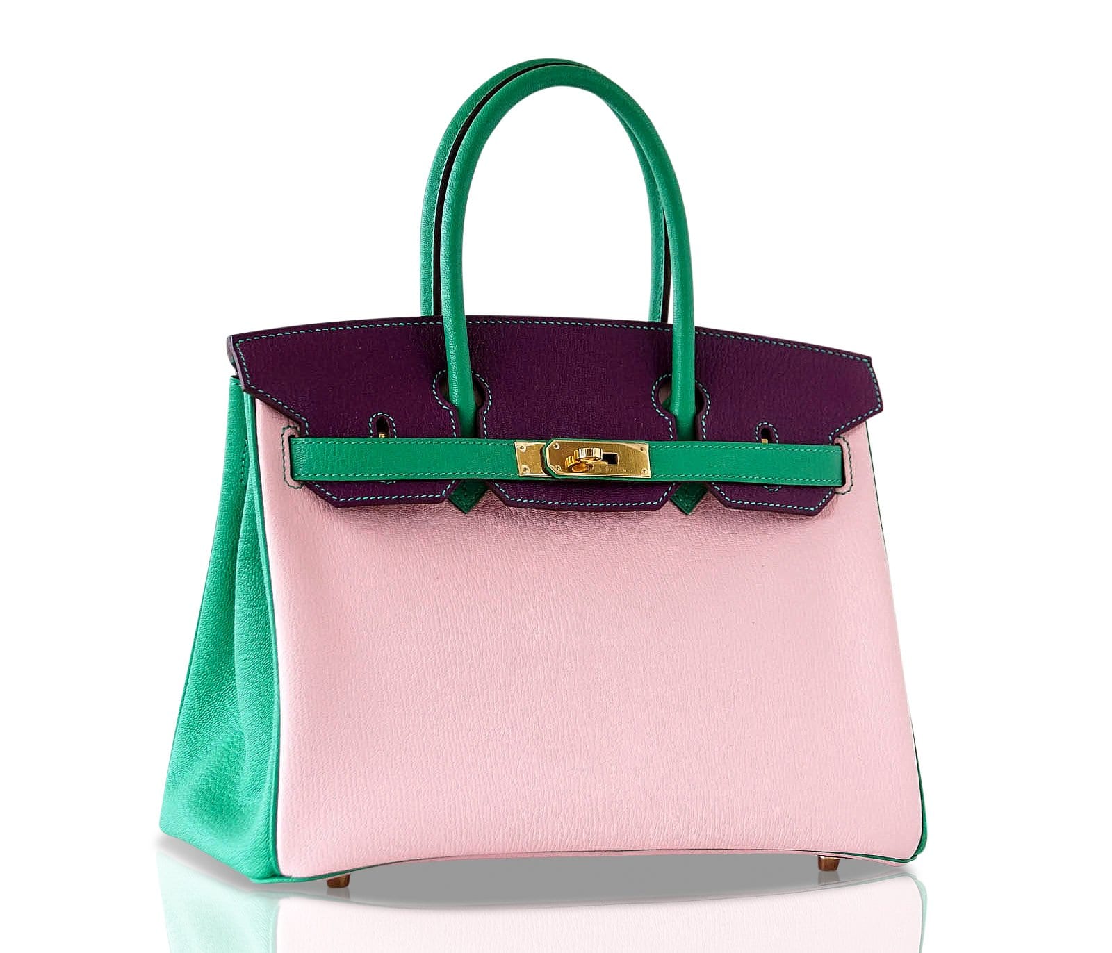 Birkin 30 Bag Tri-Color HSS Rose Sakura Anemone Bamboo Chevre Gold