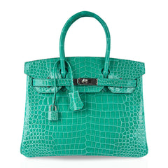 Limited Edition Birkin 30 Bag Vert Jade Porosus Crocodile with Palladium Hardware