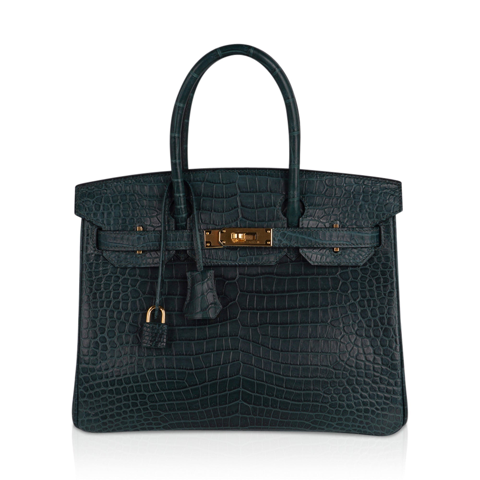 Birkin 30 Bag Vert Fonce Matte Porosus Crocodile with Gold Hardware