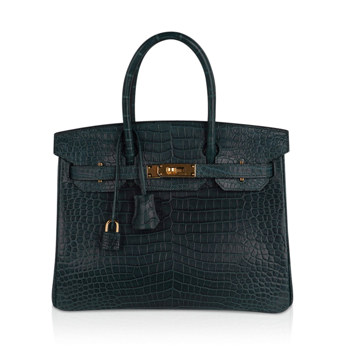 Birkin 30 Bag Vert Fonce Matte Porosus Crocodile with Gold Hardware