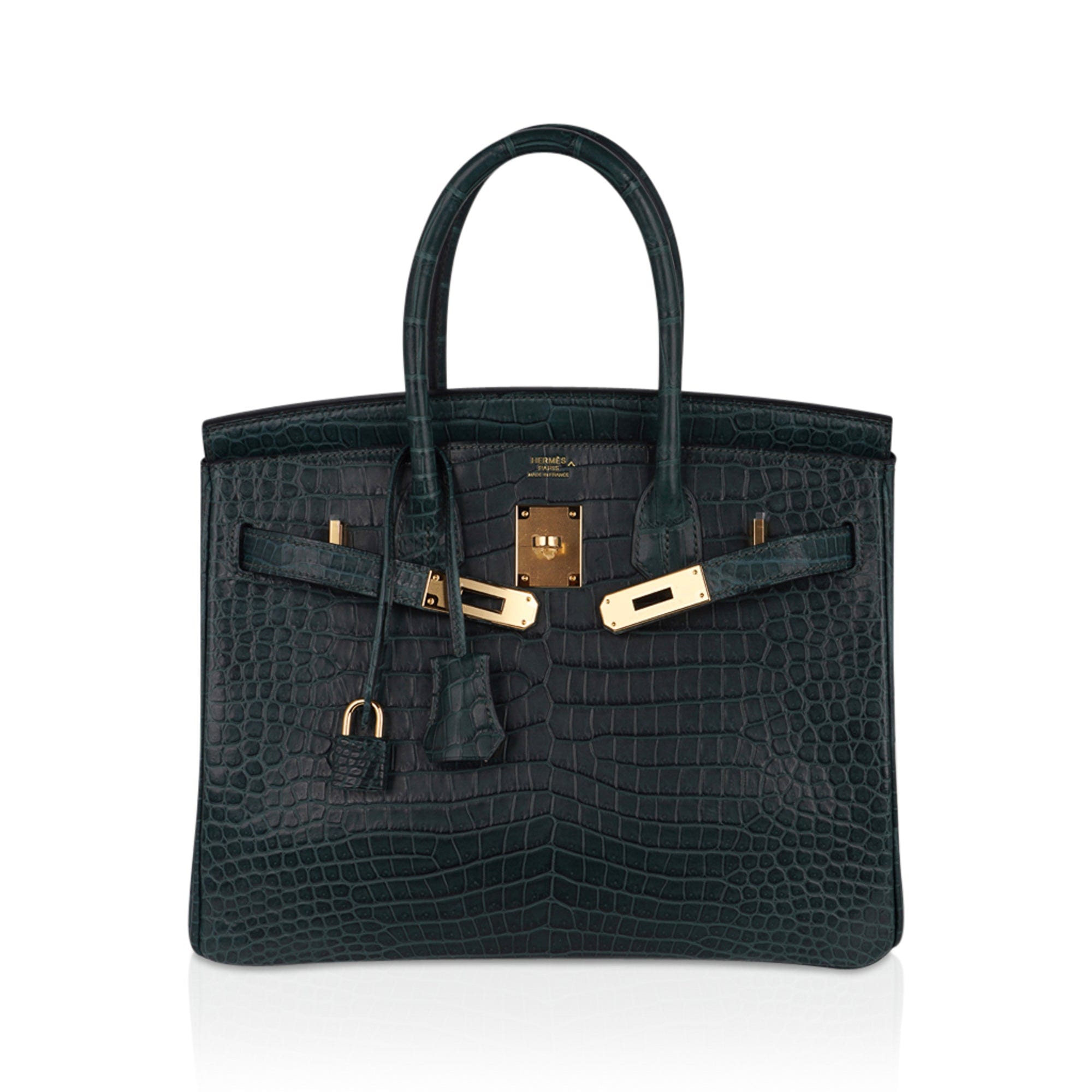 Birkin 30 Bag Vert Fonce Matte Porosus Crocodile with Gold Hardware