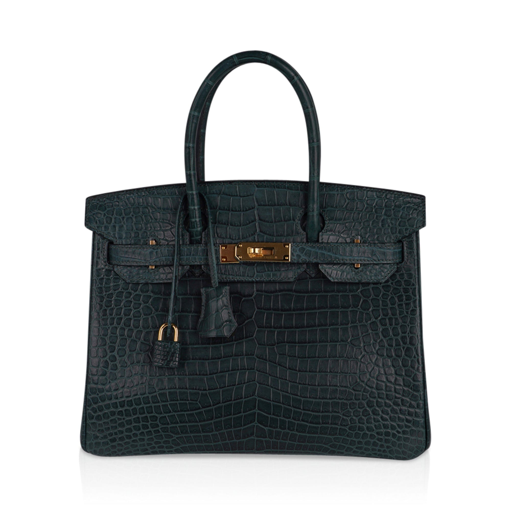 Birkin 30 Bag Vert Fonce Matte Porosus Crocodile with Gold Hardware