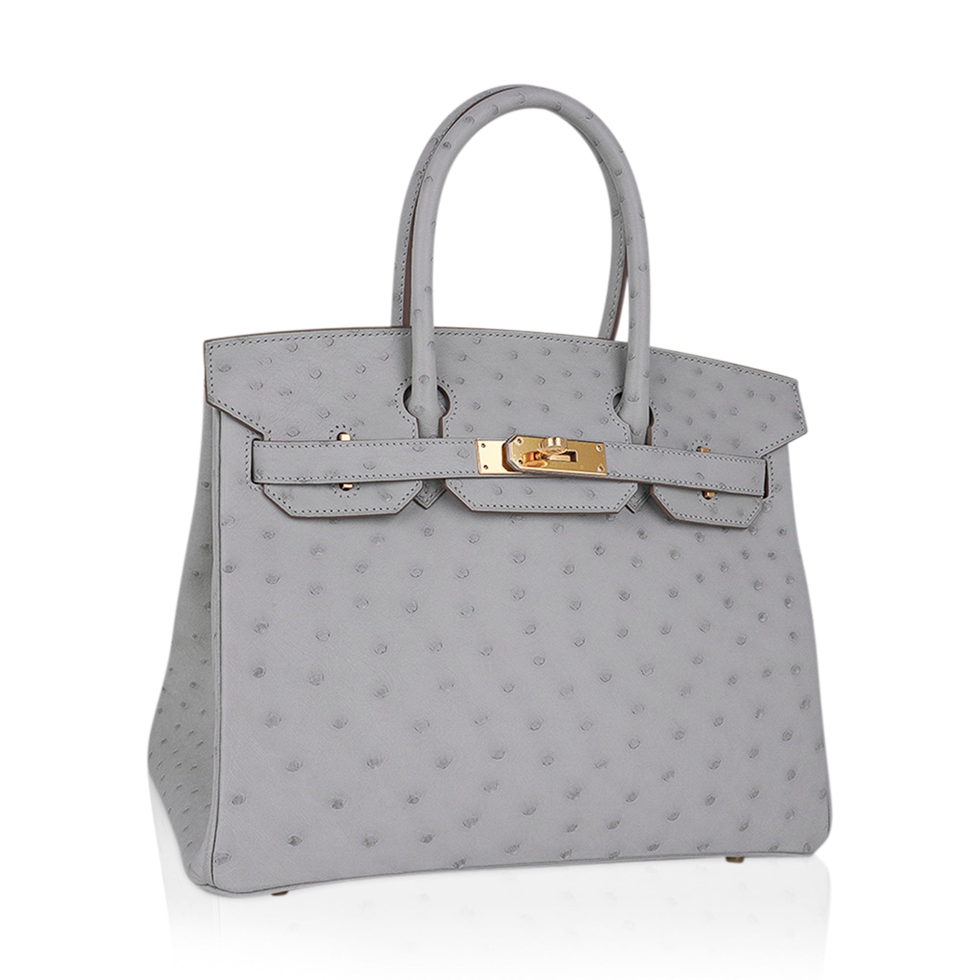 Birkin 30 Bag Gris Perle Ostrich with Gold Hardware