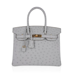 Birkin 30 Bag Gris Perle Ostrich with Gold Hardware