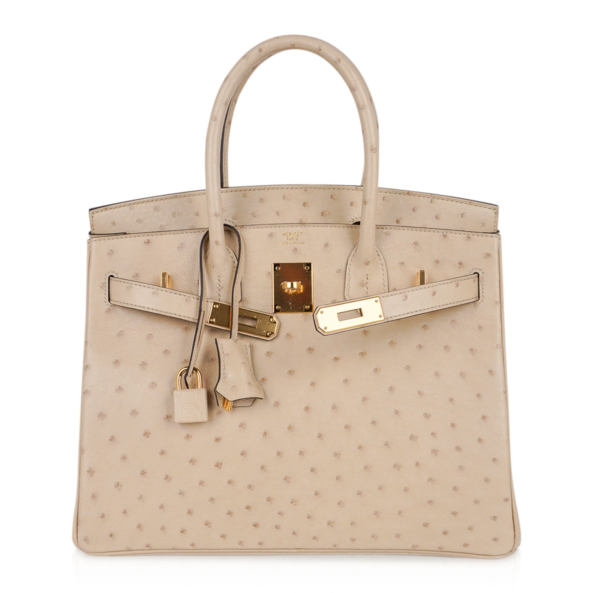 Birkin 30 Bag Ostrich Parchemin Gold Hardware New w/Box