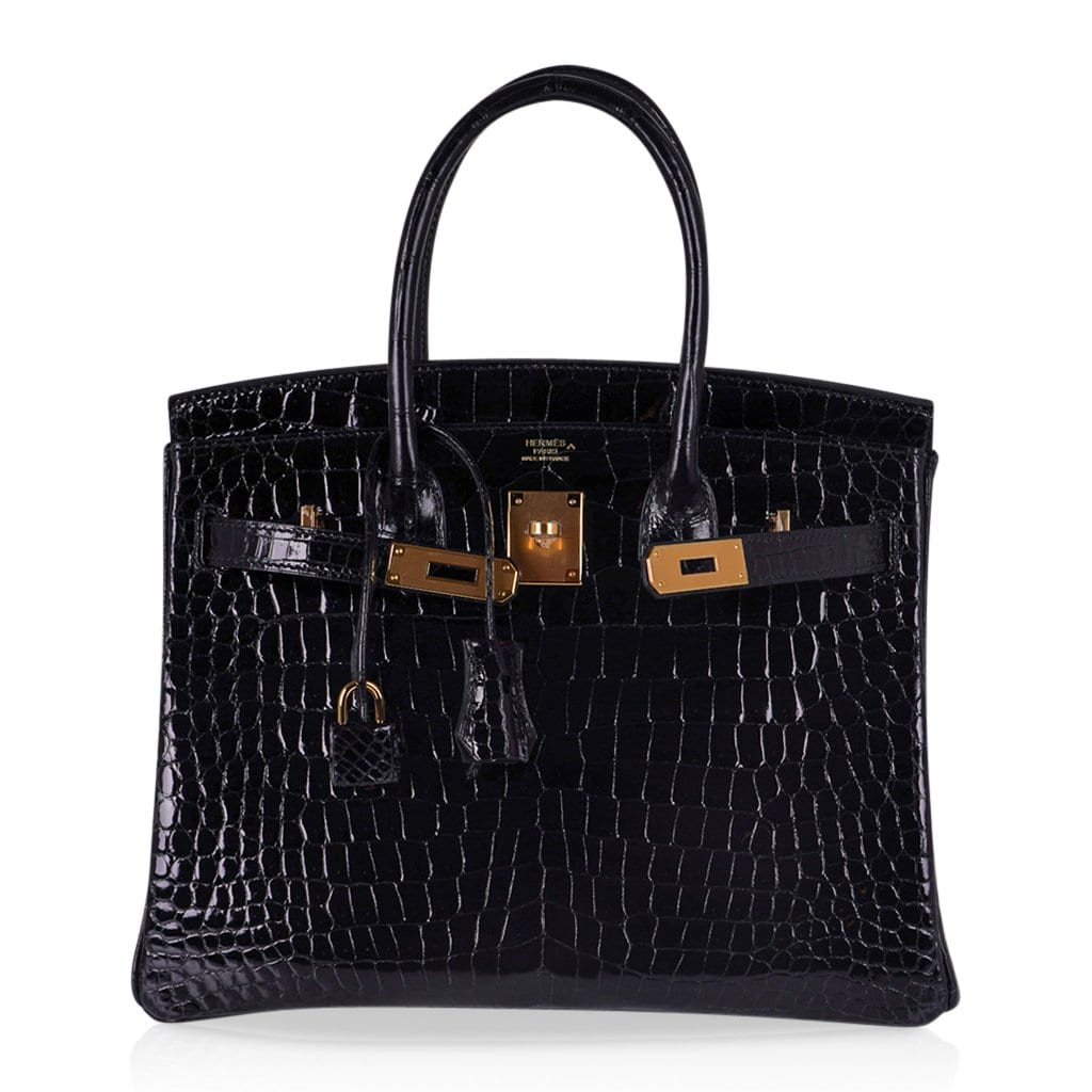 Birkin 30 Bag Black Porosus Crocodile with Gold Hardware
