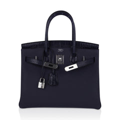 Birkin 30 Touch Blue Indigo Matte Alligator Bag Palladium Hardware