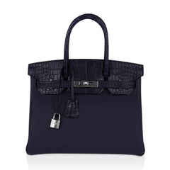Birkin 30 Touch Blue Indigo Matte Alligator Bag Palladium Hardware