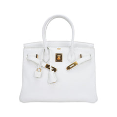 Birkin 30 Bag White Clemence Leather with Gold Hardware