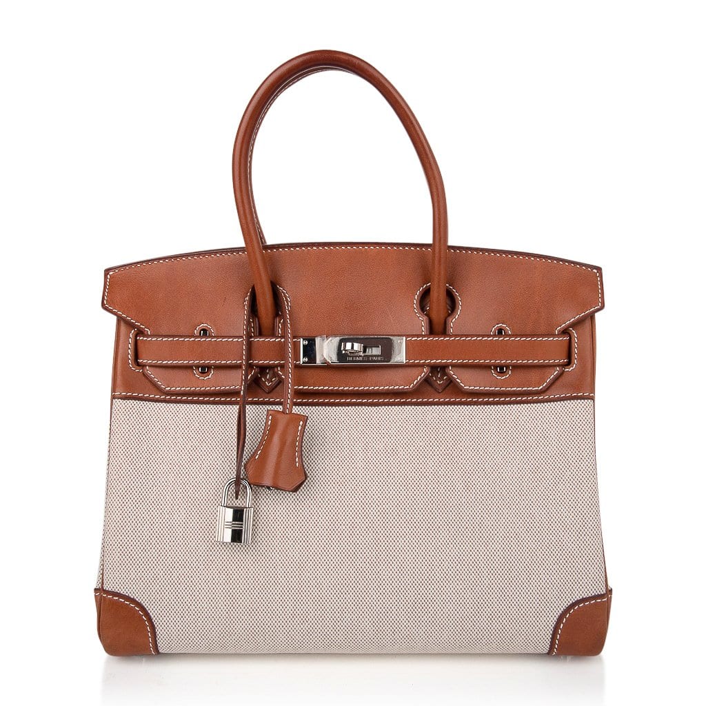 Birkin 30 Bag Toile / Barenia Leather Palladium w/ Crinoline Bag Charm