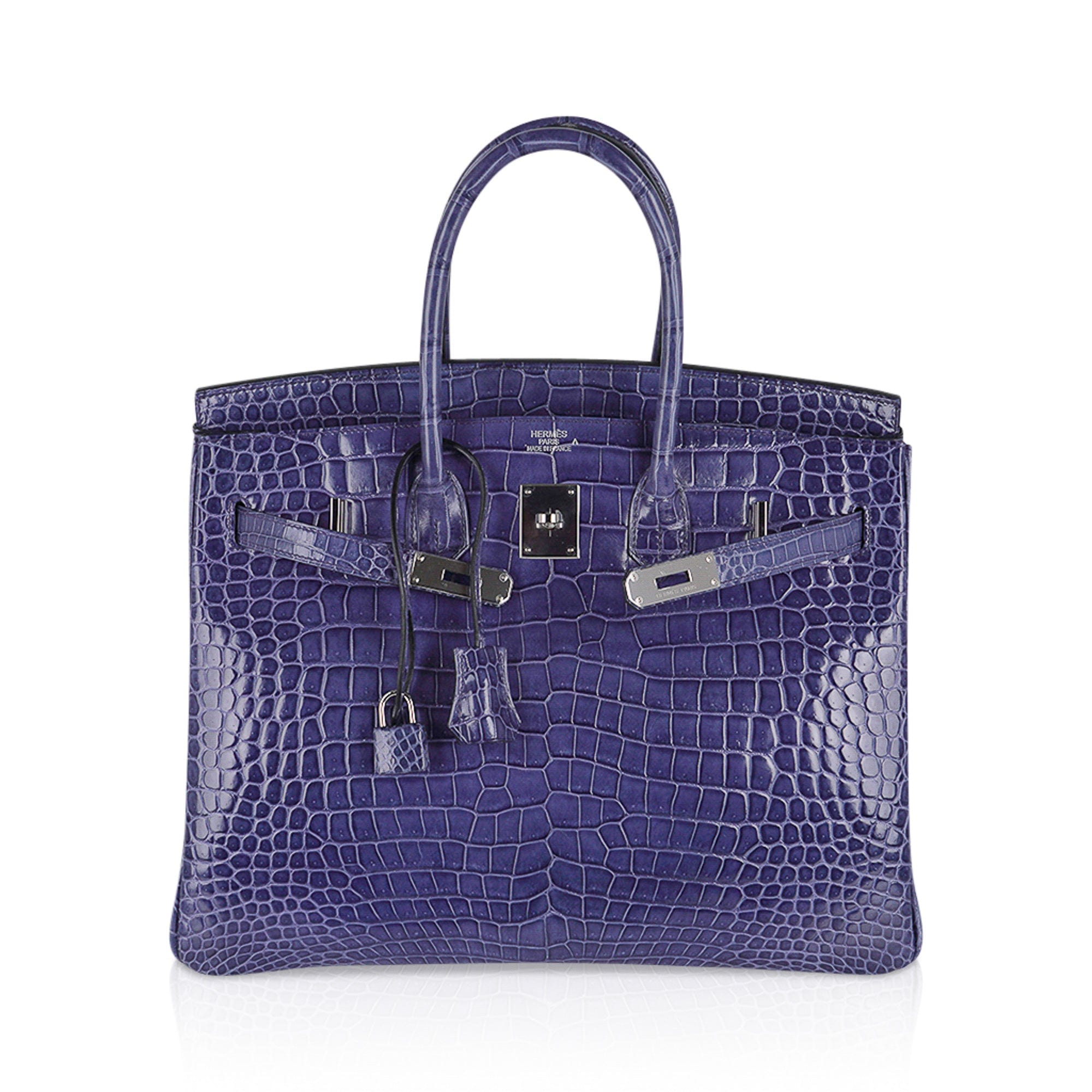 Birkin 35 Bag Blue Brighton Porosus Crocodile Palladium Hardware New