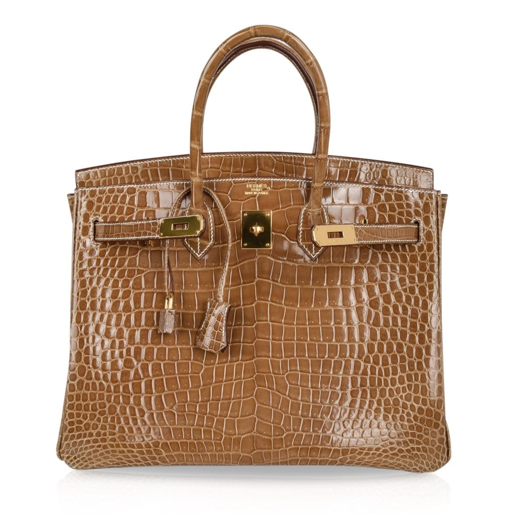 Birkin 35 Bag Ficelle Porosus Crocodile Gold Hardware