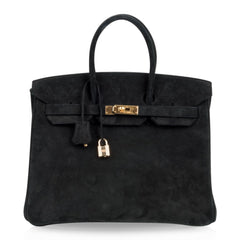 Birkin 35 Bag Black Doblis Suede Gold Hardware Limited Edition