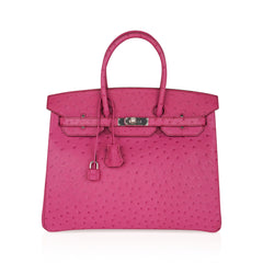 Birkin 35 Bag Fuchsia Ostrich Palladium Hardware