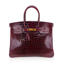 Special Order HSS Birkin 35 Bag Bordeaux Porosus Crocodile with Gold Hardware